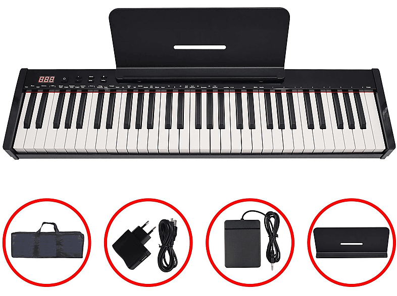 JWIN JTK-6103B Şarjlı Tuş Hassasiyetli 61 Tuşlu Bluetooth MIDI Klavye / Org (Çanta+Pedal+Adaptör)_0