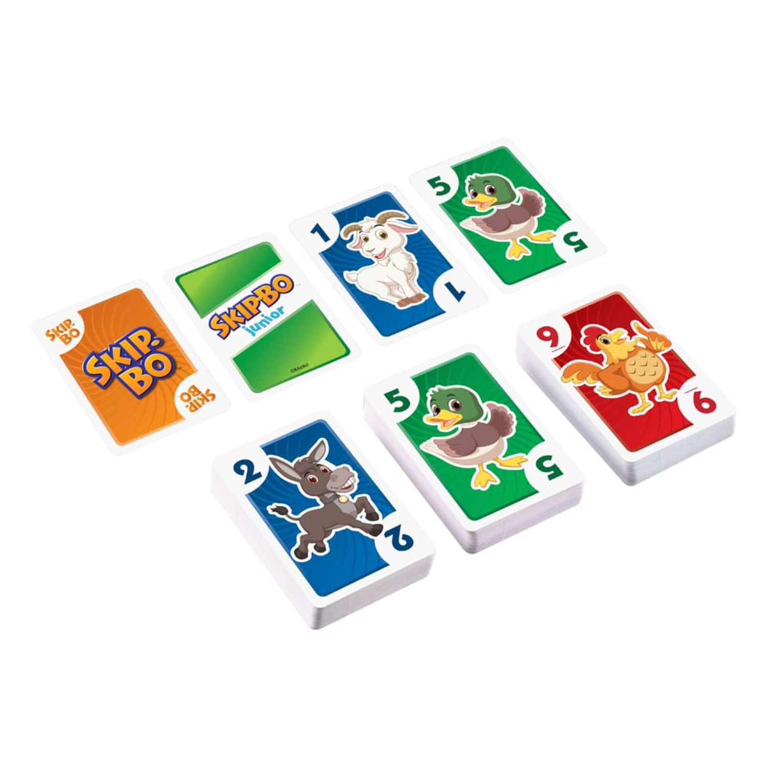 Skip-Bo Junior kaartspel met kaarten met dierenillustraties en nummers.