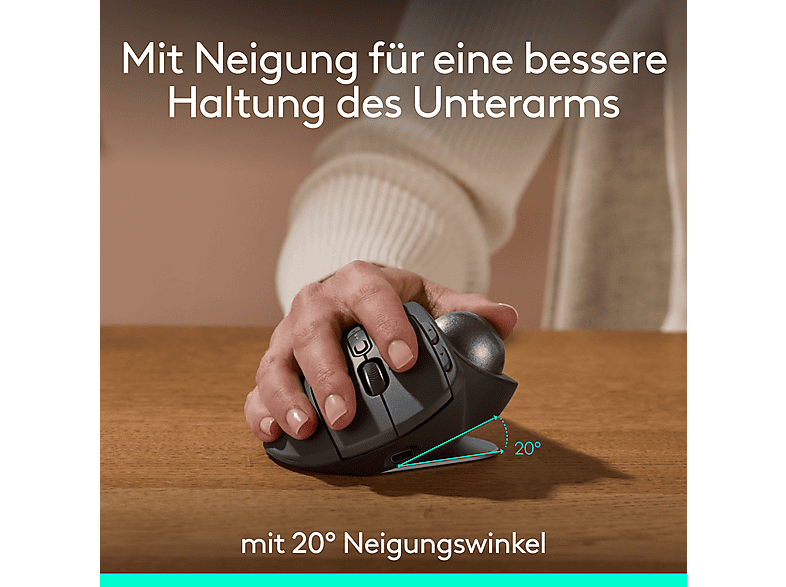LOGITECH MX Ergo S Ergonomisch geformte, kabellose Trackball Maus, Bluetooth, Grafit — Foto 3 von 5