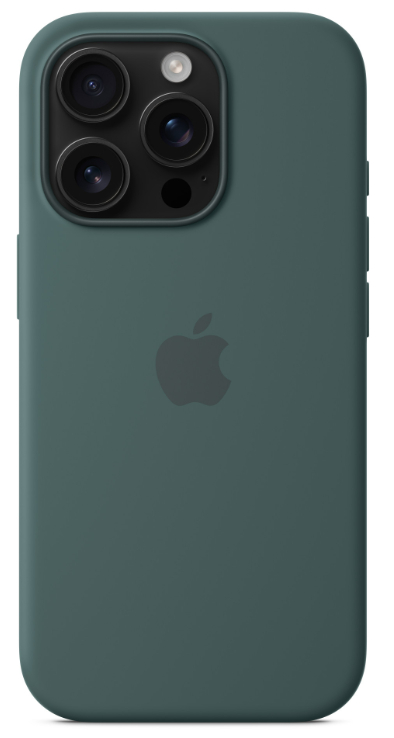 Turkusowe etui na telefon z zestawem kamer i logo Apple. Tył telefonu.