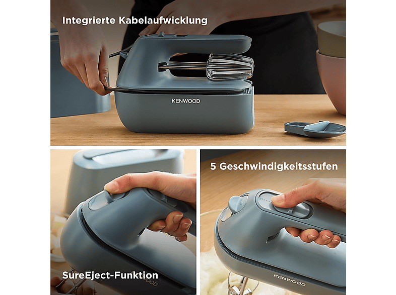 KENWOOD Quick Mix Go HMP40.000GY - 5 Geschwindigkeitsstufen, Easy Click, kompakter Handmixer Graublau (350 Watt)