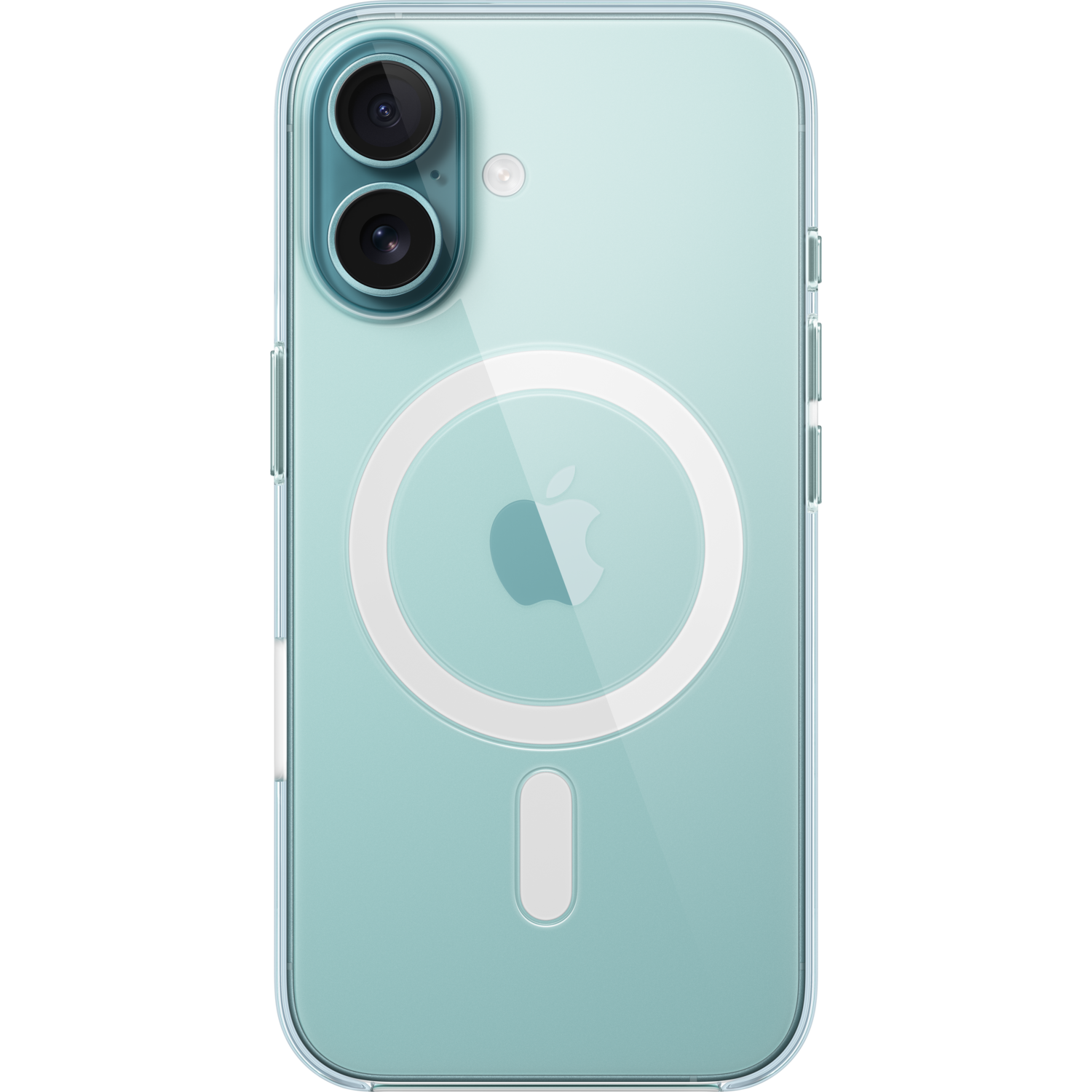 Transparante iPhone-hoes met blauwe tint. Heeft cameralenzen.