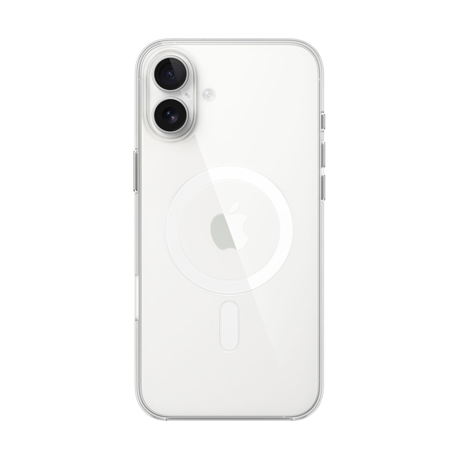 Transparante iPhone-hoes met Apple-logo en cameralenzen. De achterkant van de telefoon.
