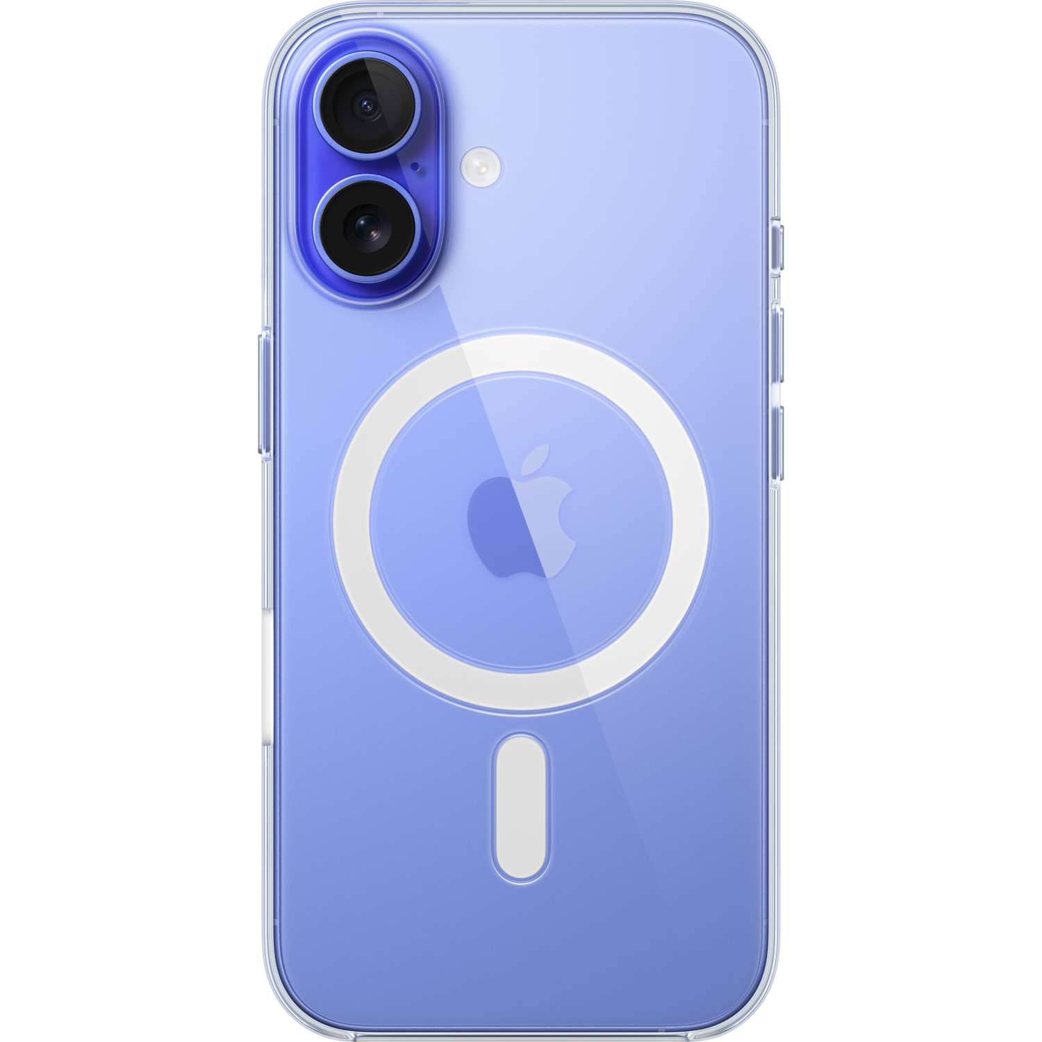 Blue iPhone case with MagSafe ring and camera lenses visible.