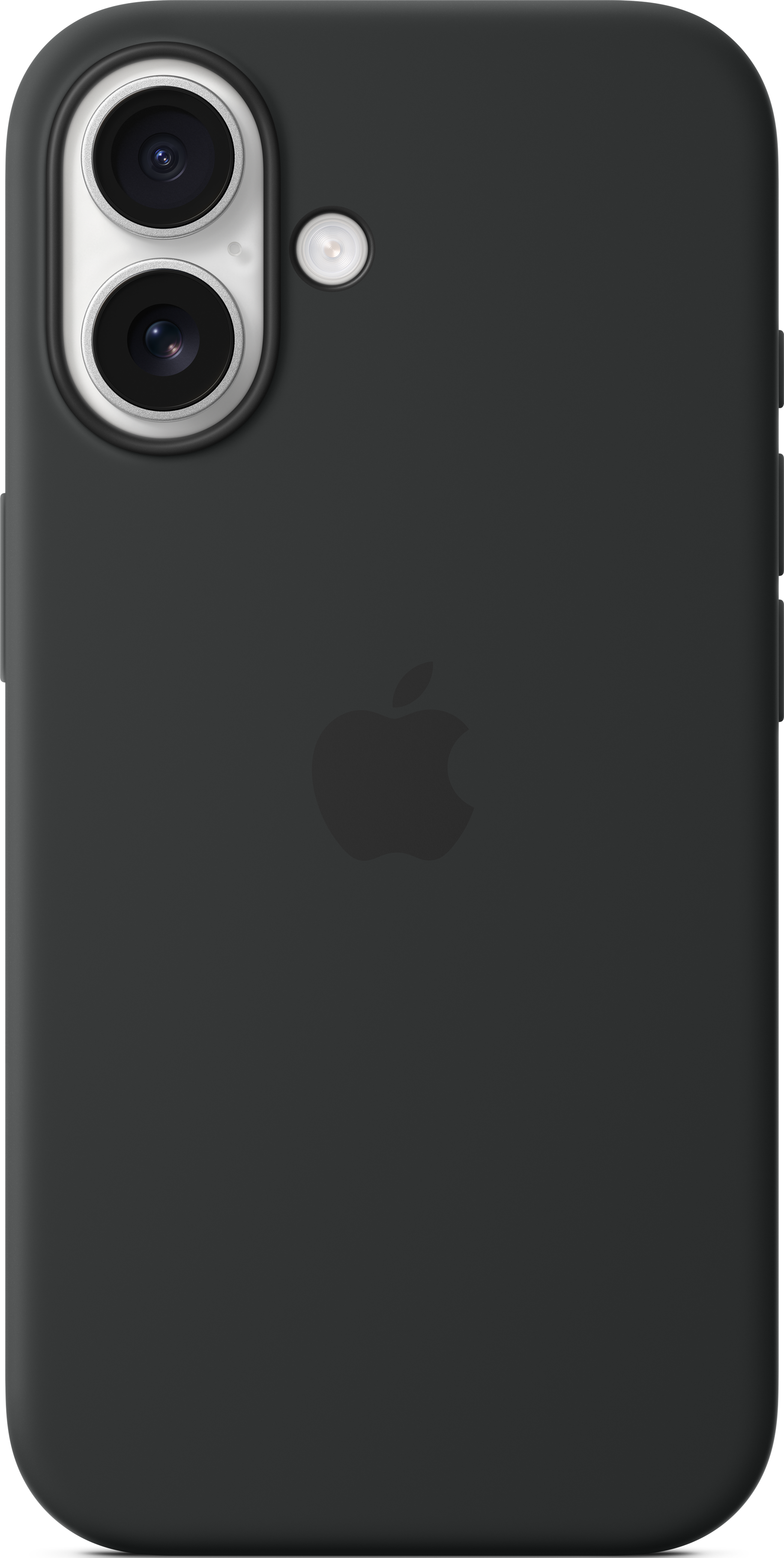 Une coque noire pour iPhone avec le logo Apple au dos et des lentilles de caméra visibles.
