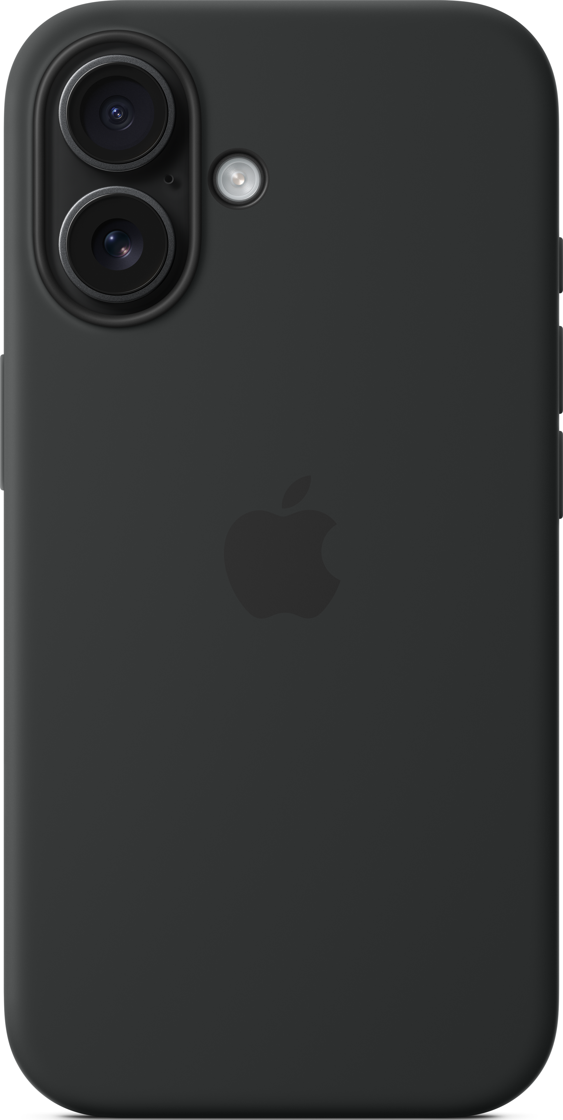 Téléphone noir avec une finition mate. Deux objectifs et le logo Apple.