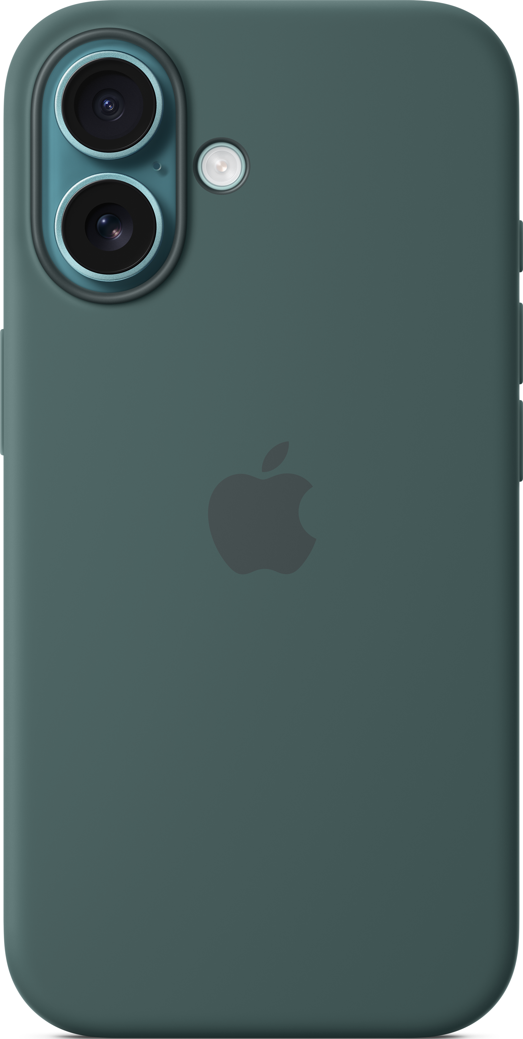 Coque de téléphone vert foncé avec un logo Apple et des objectifs d'appareil photo.