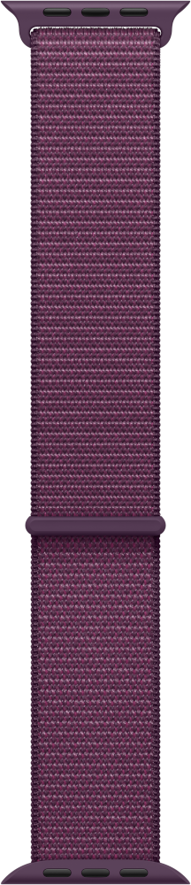Apple Watch band in een donkerpaarse kleur. De band is gemaakt van een geweven stof.