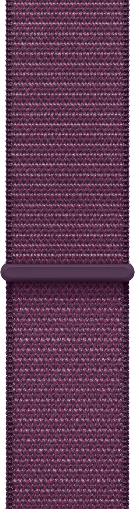 Een lange, geweven, paarse Apple Watch-band met een verbindingssluiting.