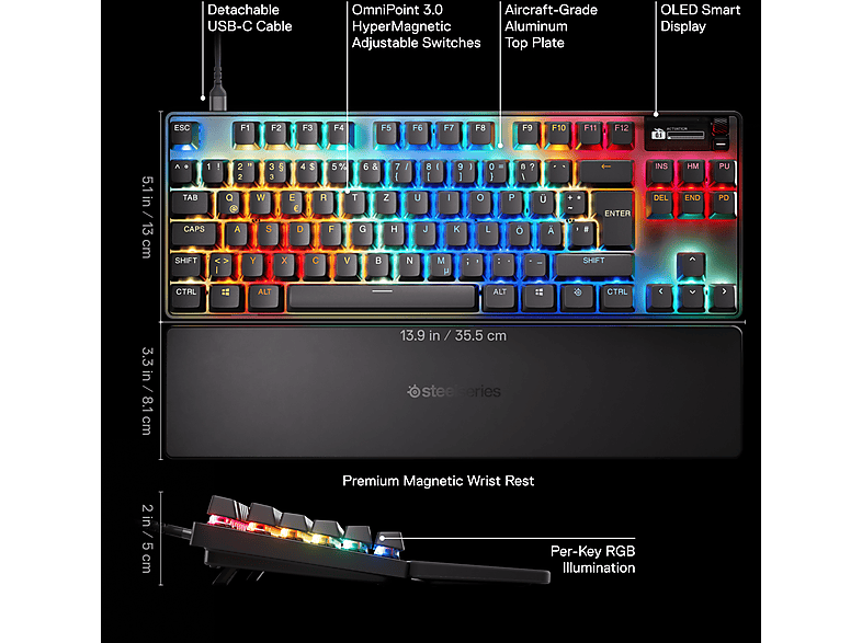 STEELSERIES Apex Pro TKL GEN3, Gaming Tastatur, Mechanisch, Sonstiges, Kabelgebunden, Schwarz