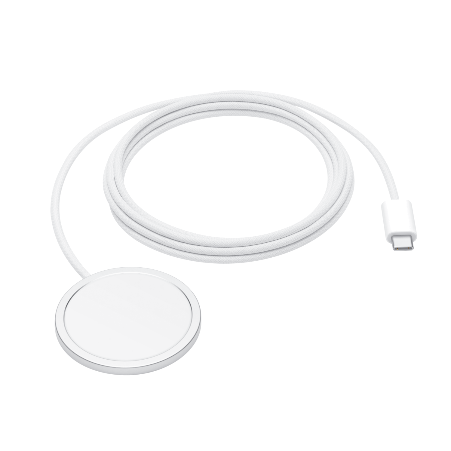 White charging pad with a connected cable.