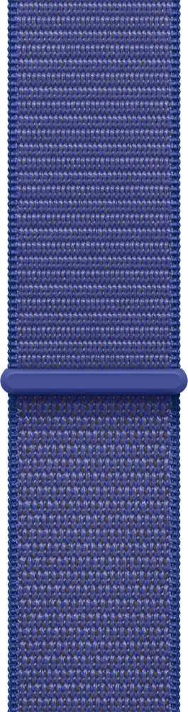 Un bracelet bleu tissé pour Apple Watch avec fermoir. Le bracelet est de couleur unie avec une surface texturée.