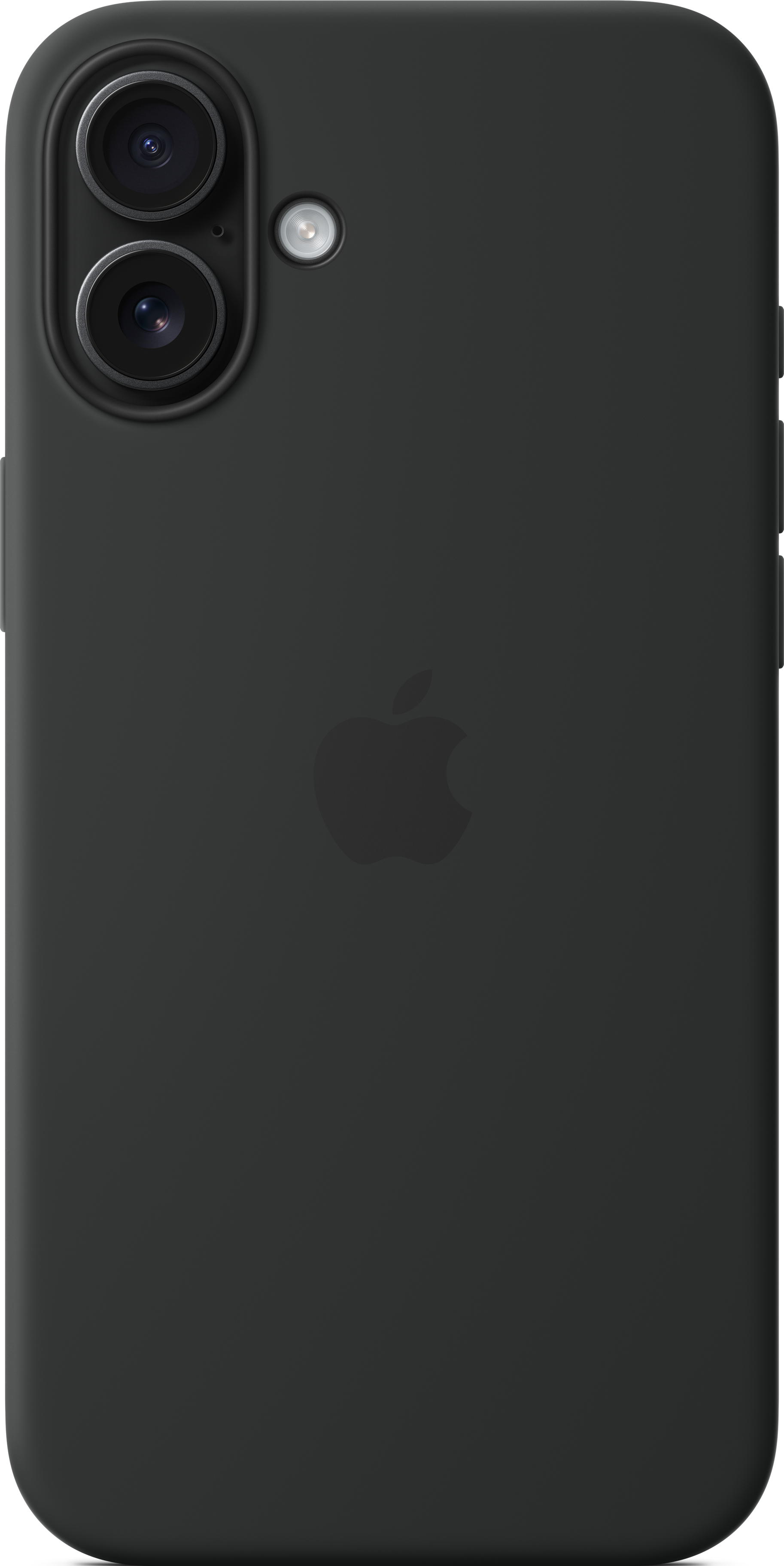 Schwarzes Telefon mit zwei Kameras und Apple-Logo. Schlankes Design.