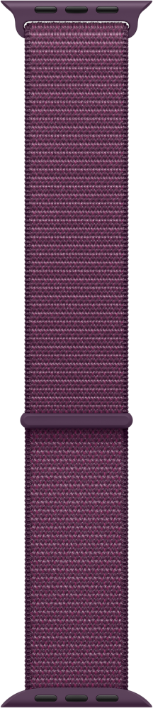 Un bracelet Apple Watch violet vertical avec une texture tissée.