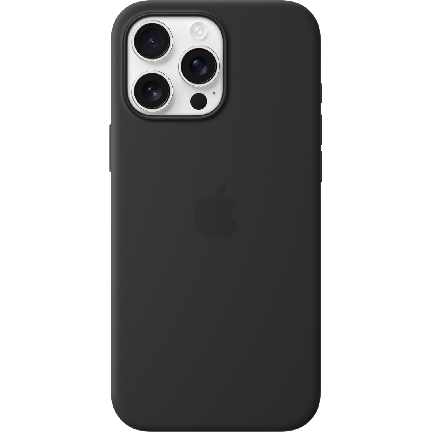iPhone noir avec étui noir. L'arrière possède des caméras et un logo Apple.