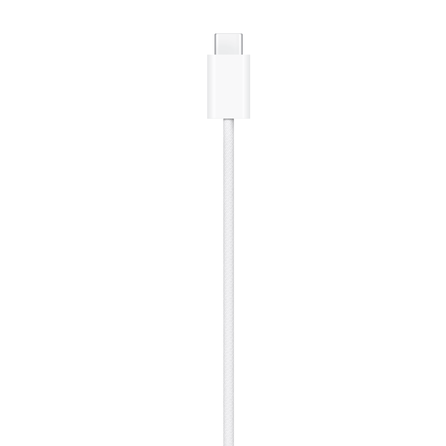 A white USB-C charging cable against a black background, simple and minimalist.