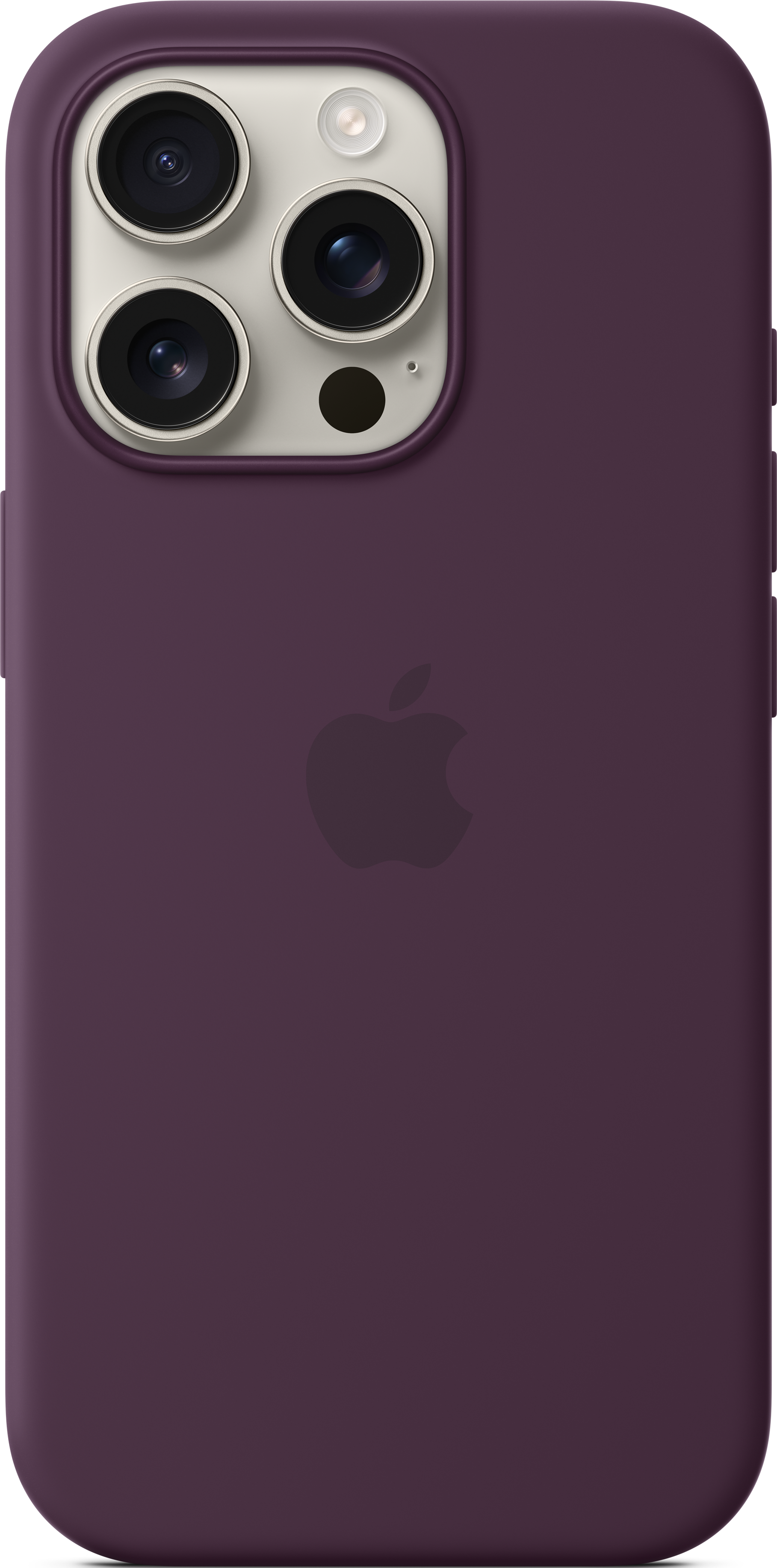 L'arrière d'une coque d'iPhone violette avec le logo Apple.