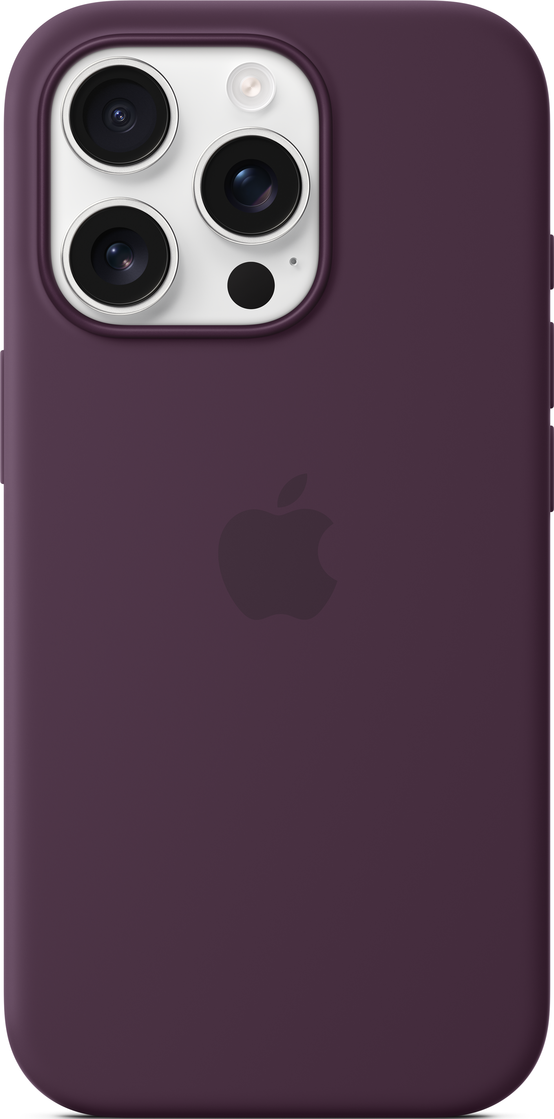 Coque de téléphone violette avec trois lentilles d'appareil photo et le logo Apple.
