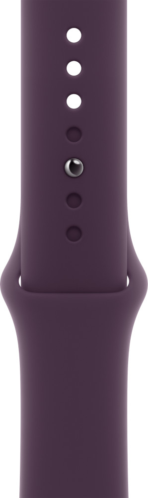 Purple Apple Watch band, top view, showing the band's design and the connection points.