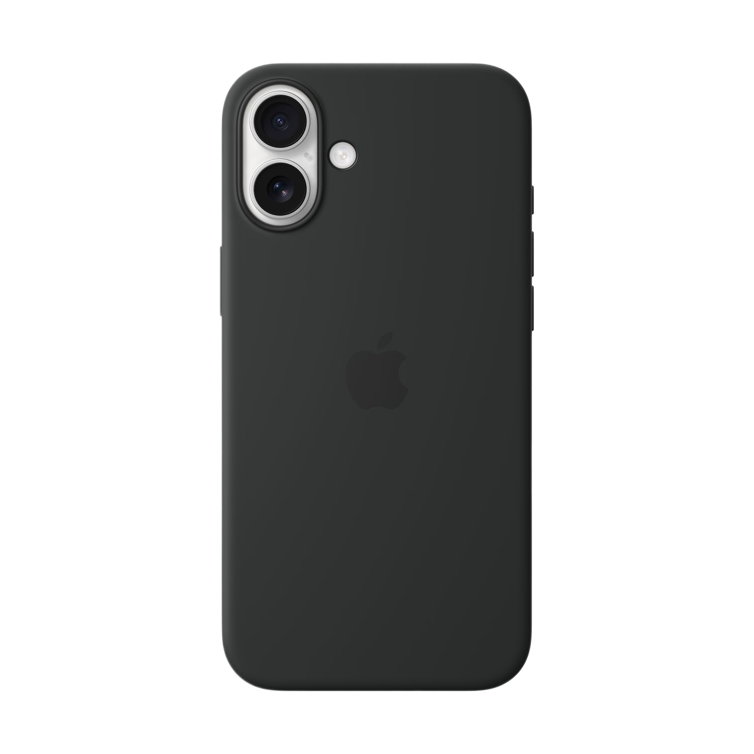 Zwarte iPhone-hoes met dubbele cameralenzen en Apple-logo.