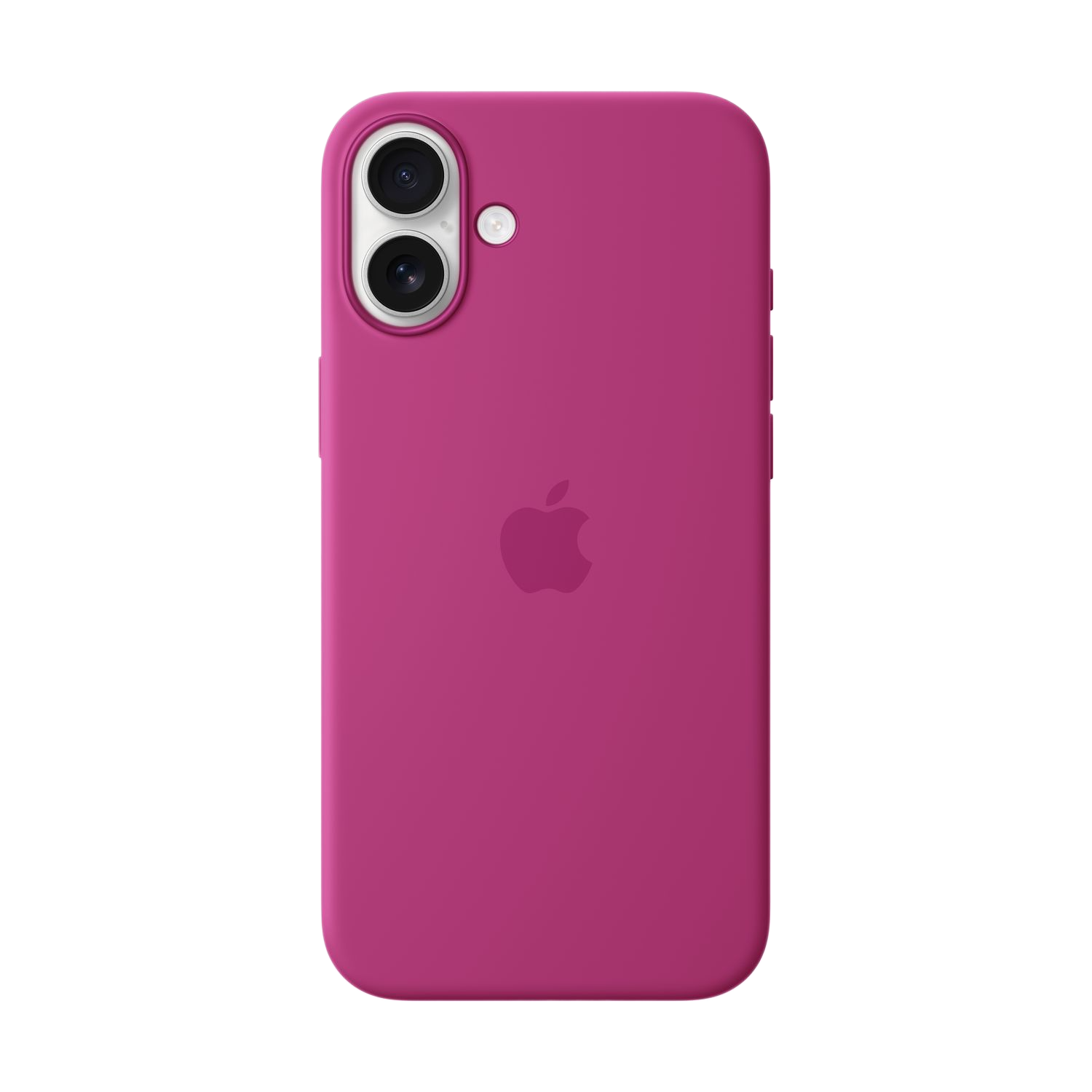 Roze iPhone hoesje. Voorzien van het Apple logo en twee camera's aan de achterkant.