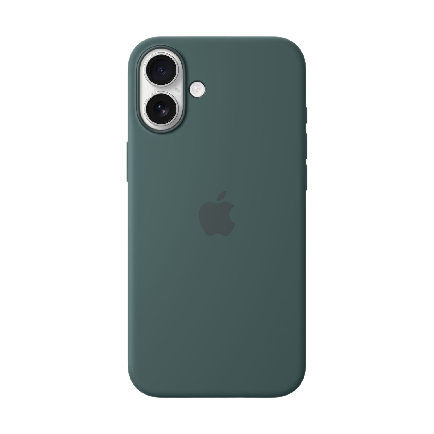 Donkergroene iPhone met twee camera's en het Apple-logo op de achterkant.