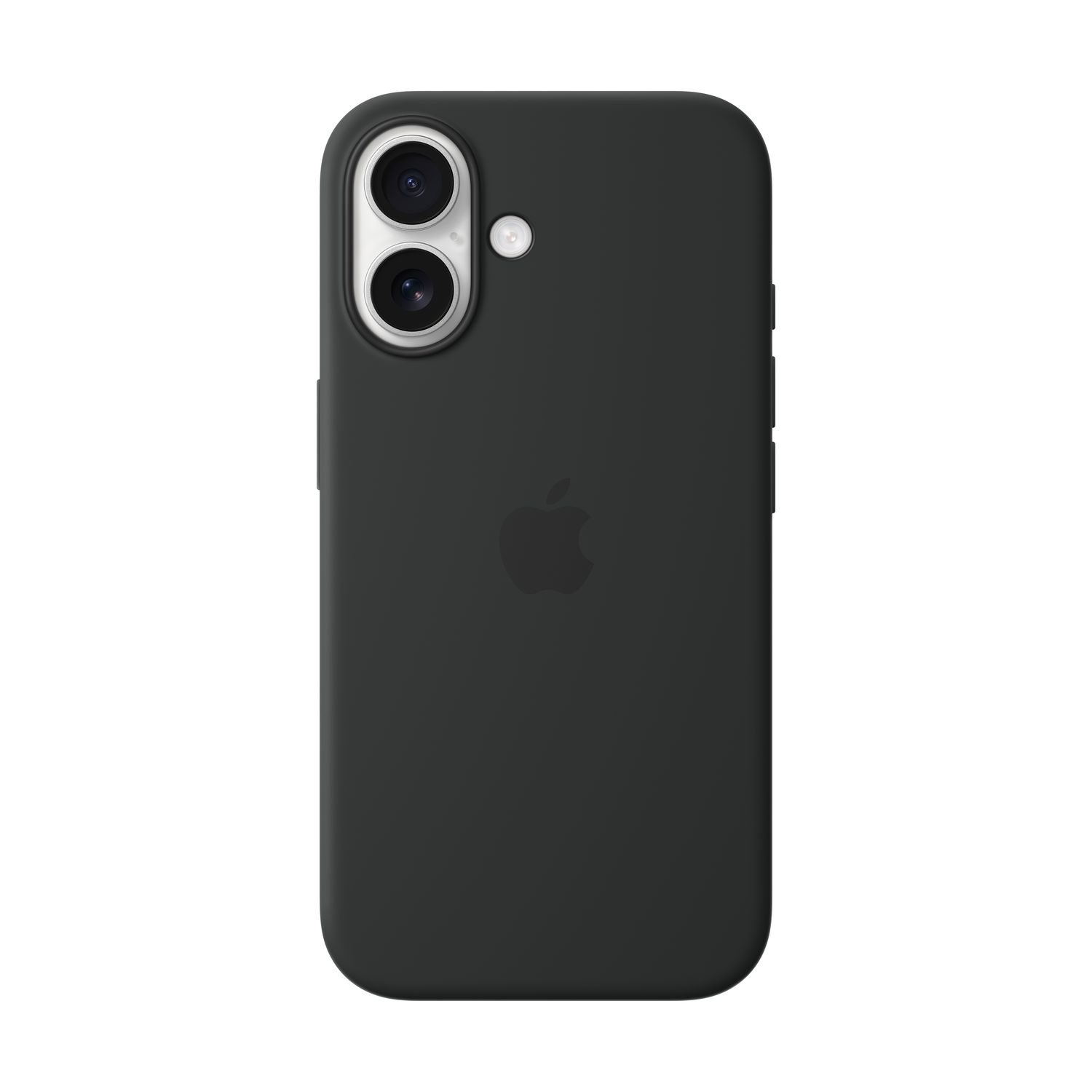 Zwarte iPhone-hoes met cameralens en Apple-logo.
