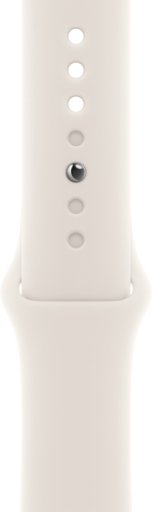 A light beige Apple Watch band with holes and a clasp.