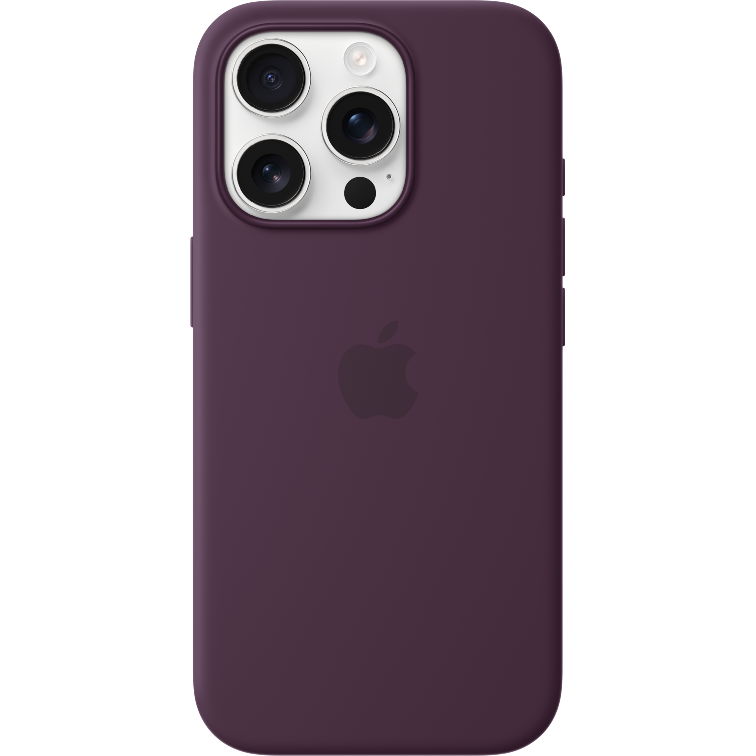 Une coque d'iPhone violette avec trois objectifs d'appareil photo et un logo Apple.