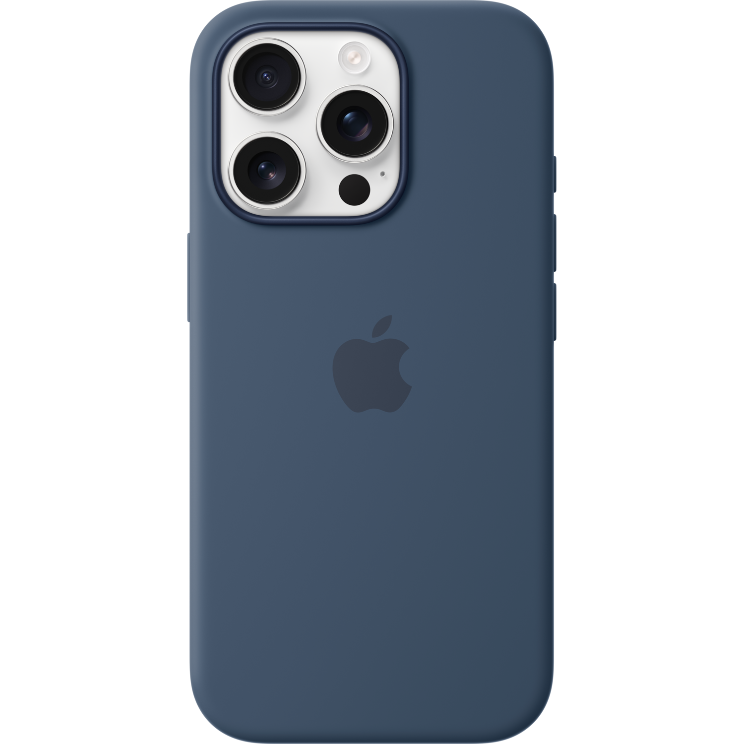 Coque iPhone bleue avec trois objectifs et un logo Apple.