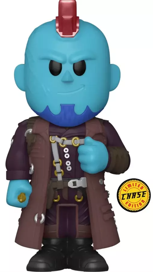 Yondu Funko Pop figura kék bőrrel, piros hajjal, barna kabátban. 'Chase Edition' matrica.
