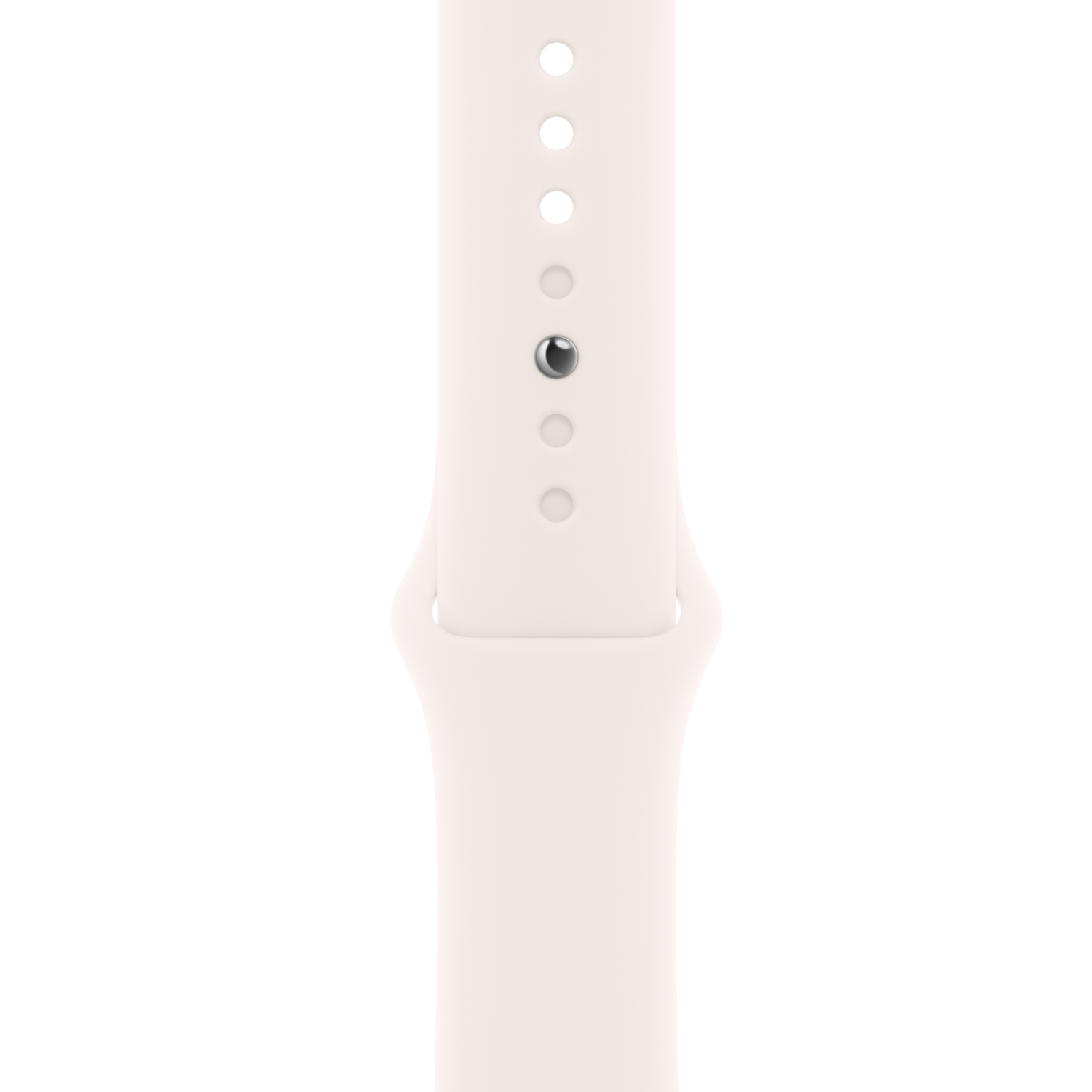 Close-up of a white watch band with holes.
