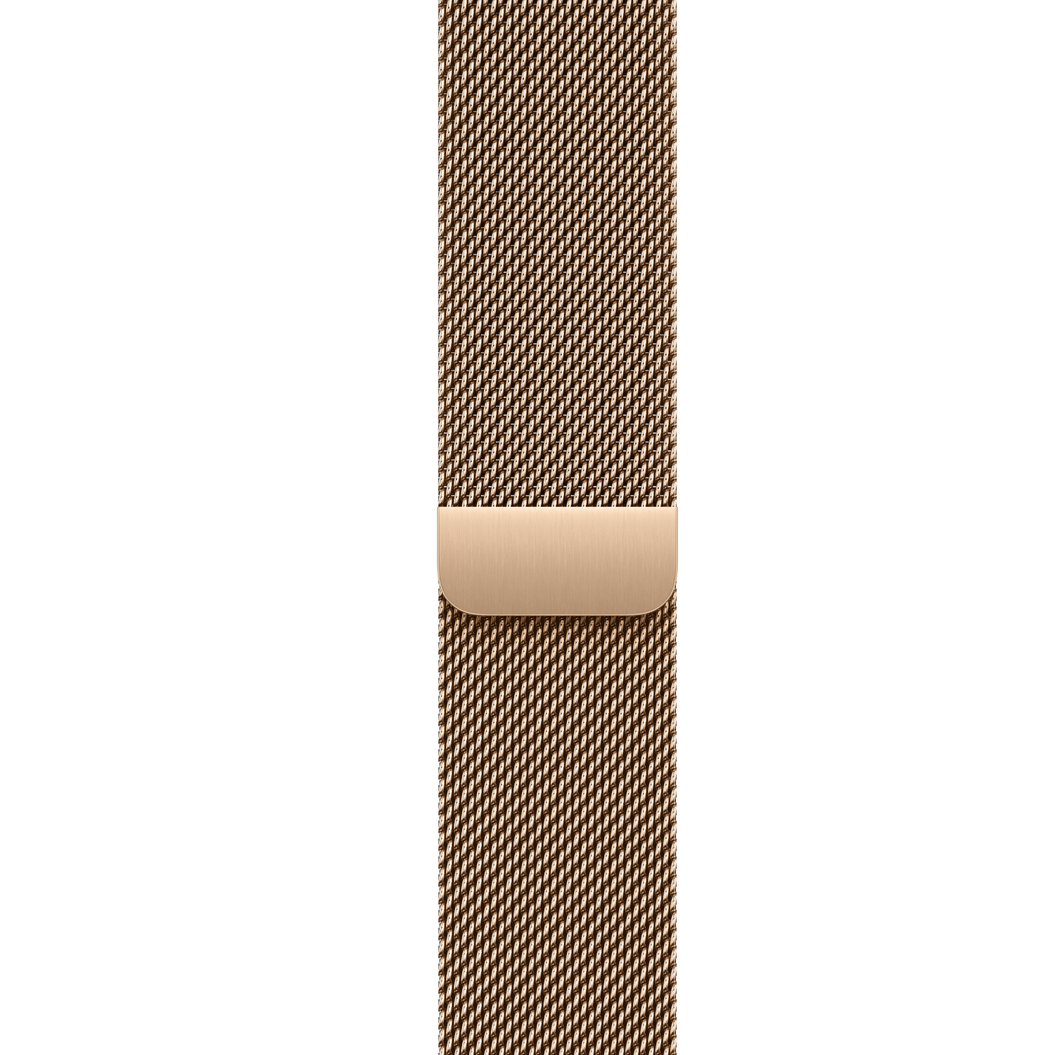 Een close-up van een roségouden Milanese Loop Apple Watch-band, die de mesh-textuur toont.