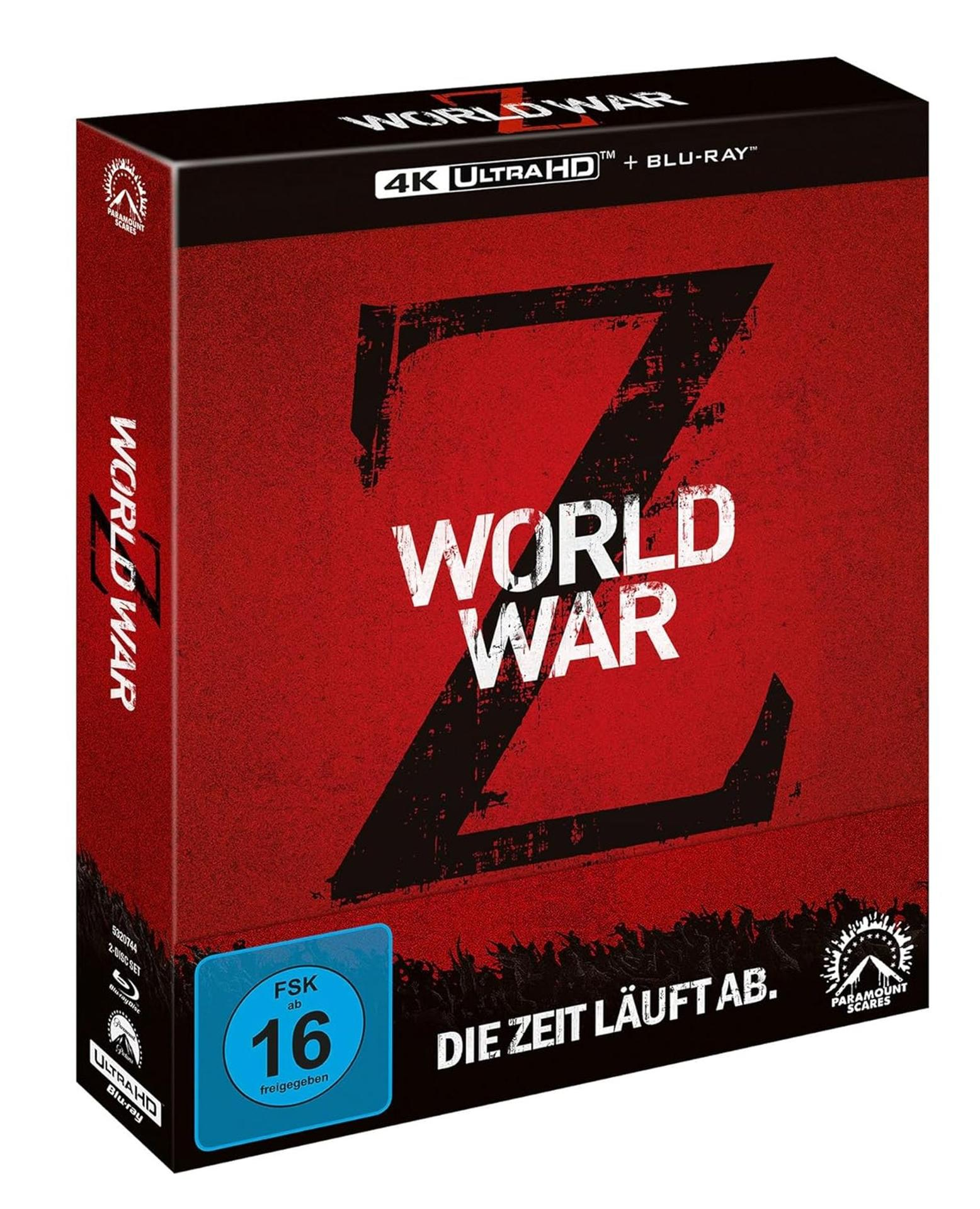 World War Z Blu-ray-Box, rot mit fettem Text und Paramount-Logo.