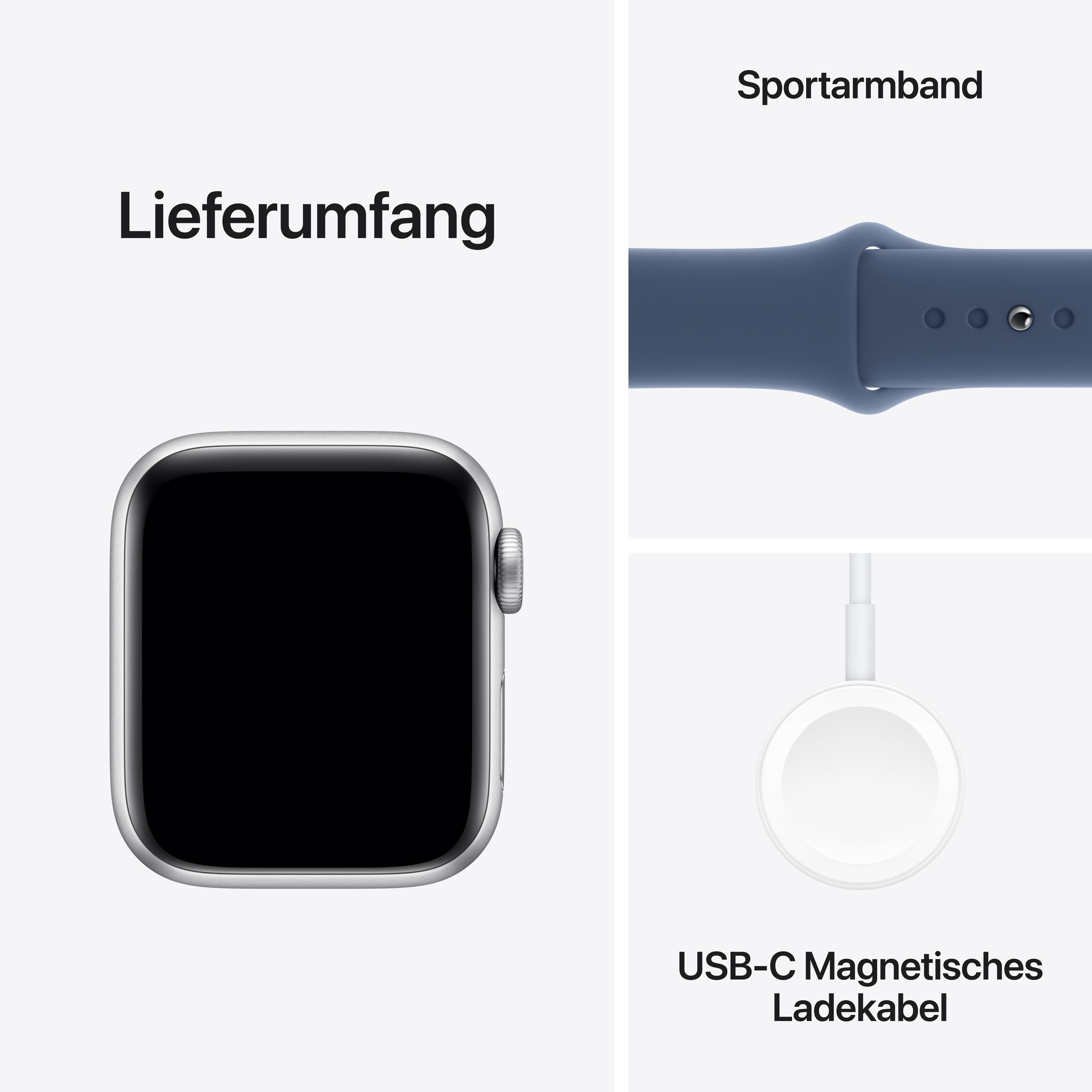 Eine Smartwatch, Sportarmband und ein Ladekabel werden angezeigt.