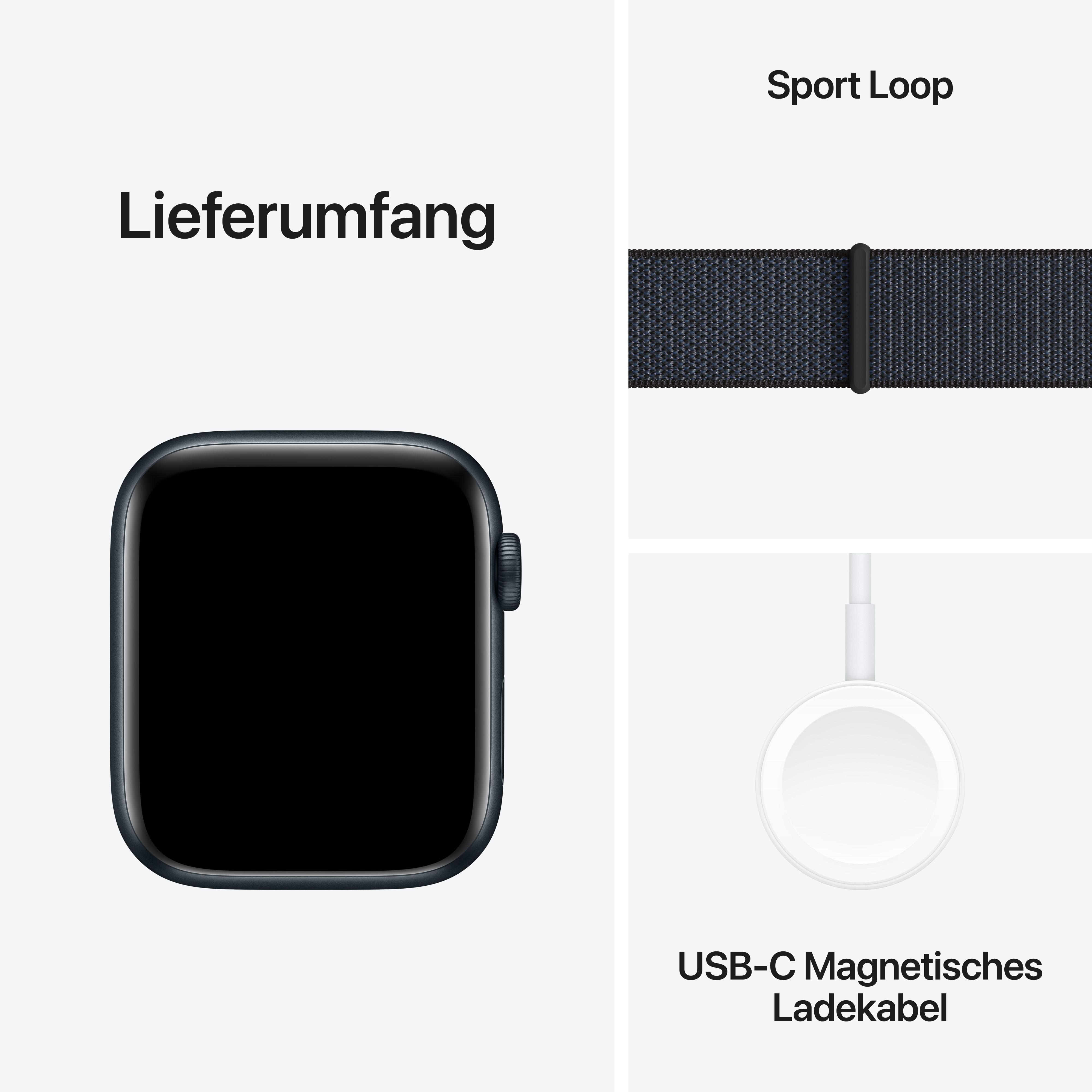 Apple Watch, Sport Loop-Band und Ladegerät. Text: Lieferumfang.
