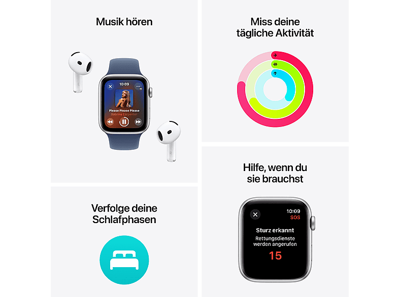Thumbnail - APPLE Watch SE (2024) GPS 44 mm Smartwatch Aluminium Textil Carbon Neutral, 130 - 200 mm, Silber