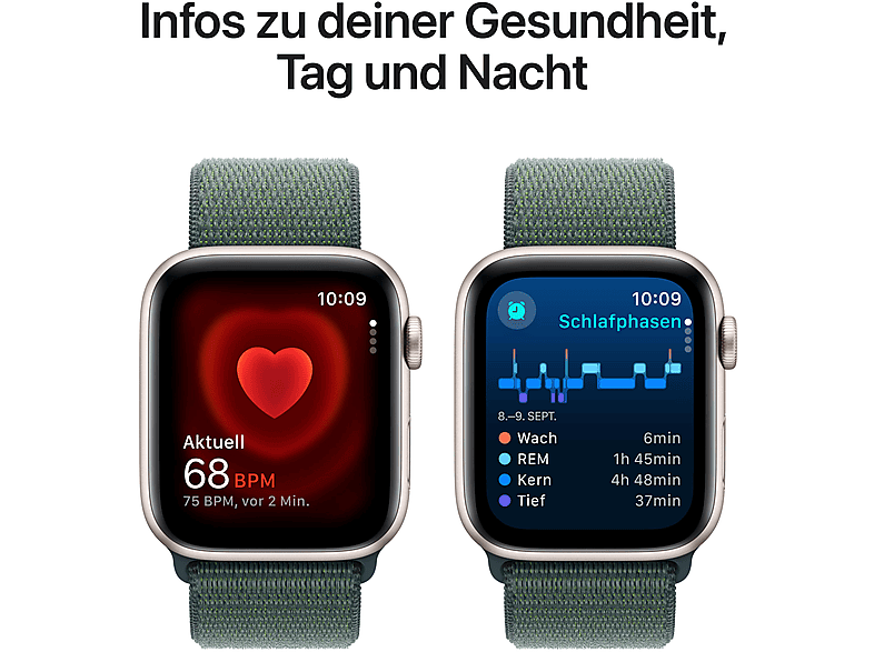 APPLE Watch SE (2024) GPS 44 mm Smartwatch Aluminium Textil Carbon Neutral, 130 - 200 mm, Polarstern