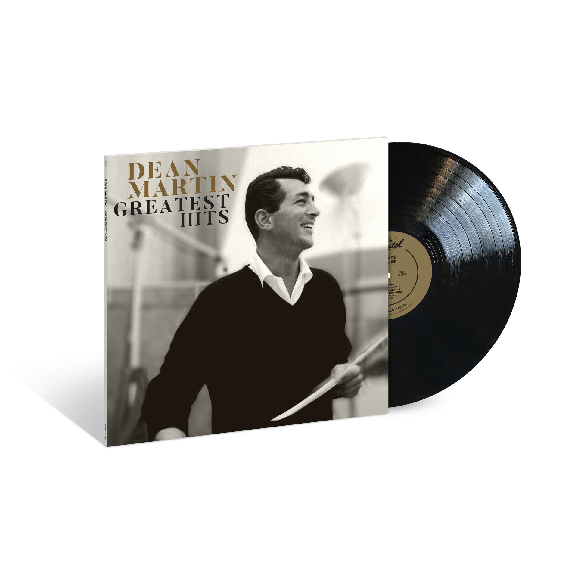 Dean Martin Greatest Hits Vinyl-Albumcover, schwarze Schallplatte sichtbar.