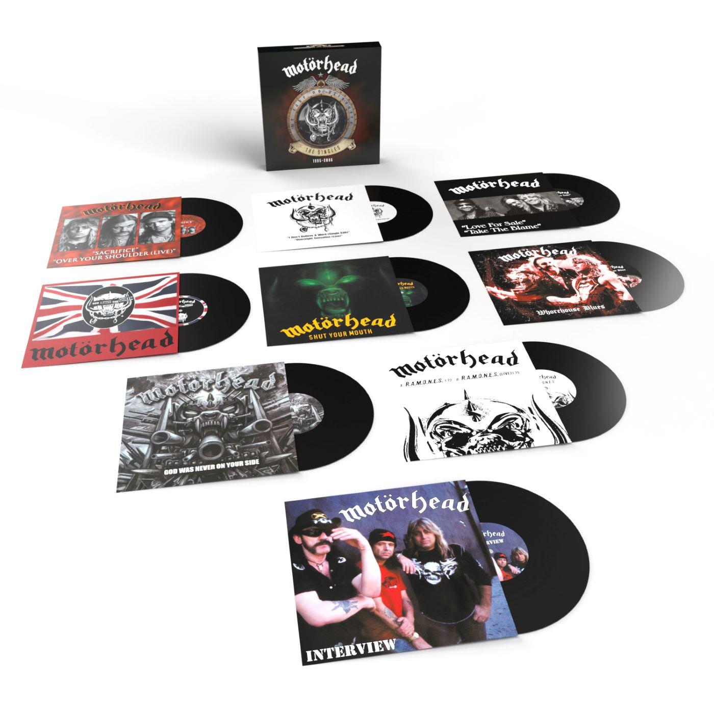 Mehrere Motörhead-Vinylplatten und eine Box-Set, zeigt Albumcover.