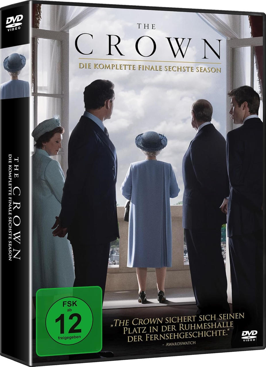 DVD-Hülle für The Crown, mit Besetzung und Text, die DVD hat ein grünes FSK 12 Logo.