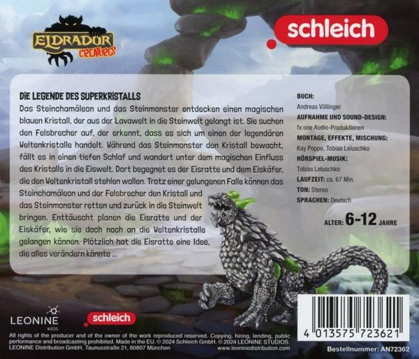 Die Rückseite eines Schleich-Buches. Es zeigt einen Drachen auf einer Felsformation. Der Text ist auf Deutsch.