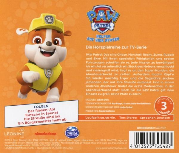 Rückseite der Paw Patrol DVD-Hülle mit Cartoon-Hund und Text auf Deutsch.