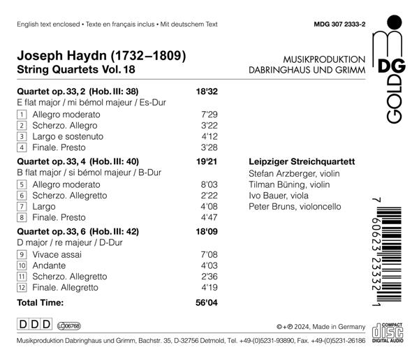 Ein CD-Cover mit Text über Joseph Haydns Streichquartette.