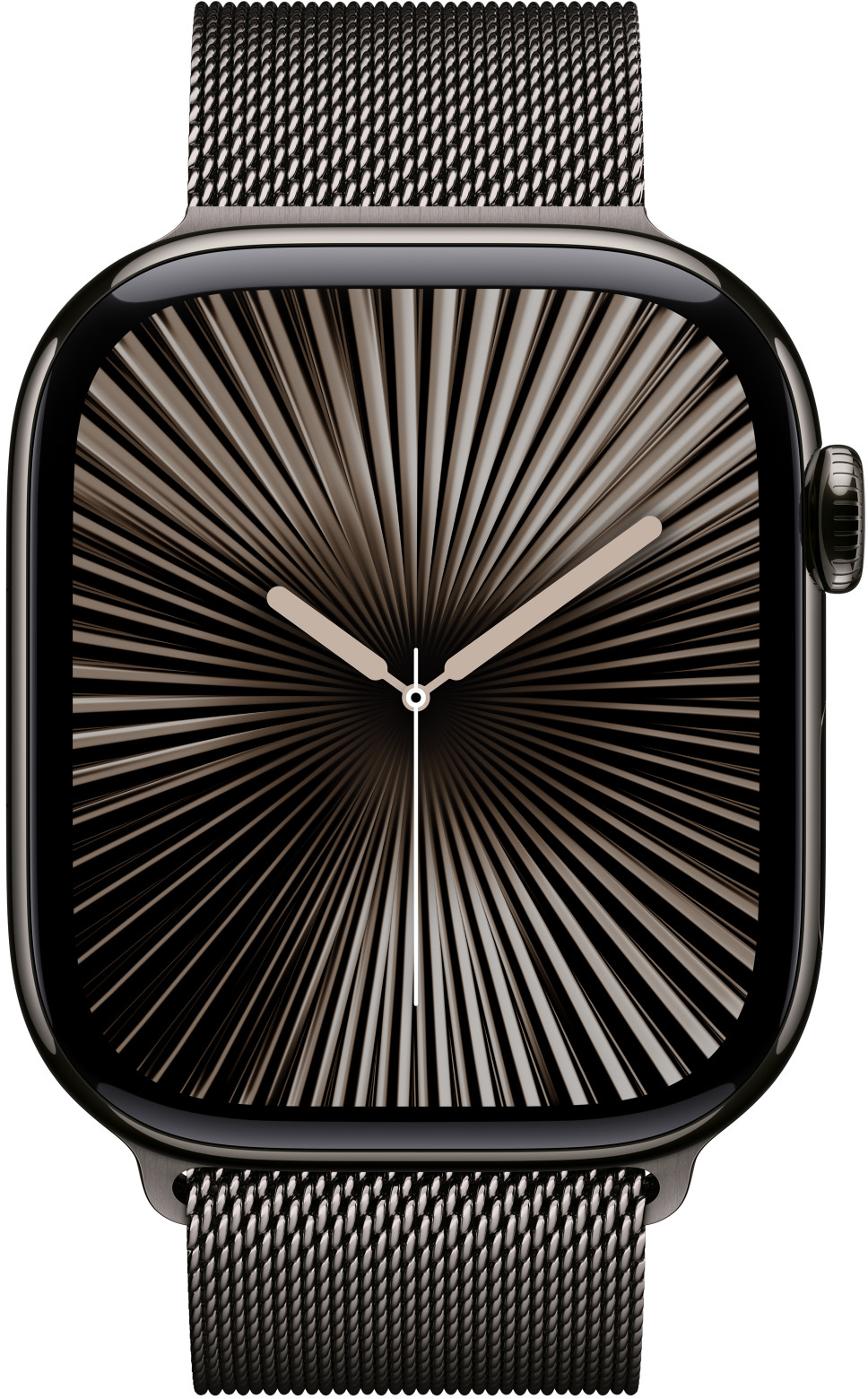 Uno smartwatch con un design del quadrante unico che mostra linee che si irradiano dal centro.