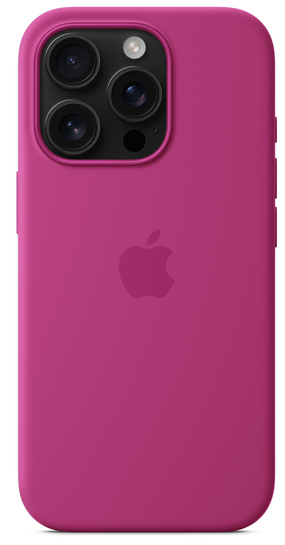 Rózsaszín iPhone tok, kameradudorral és Apple logóval.