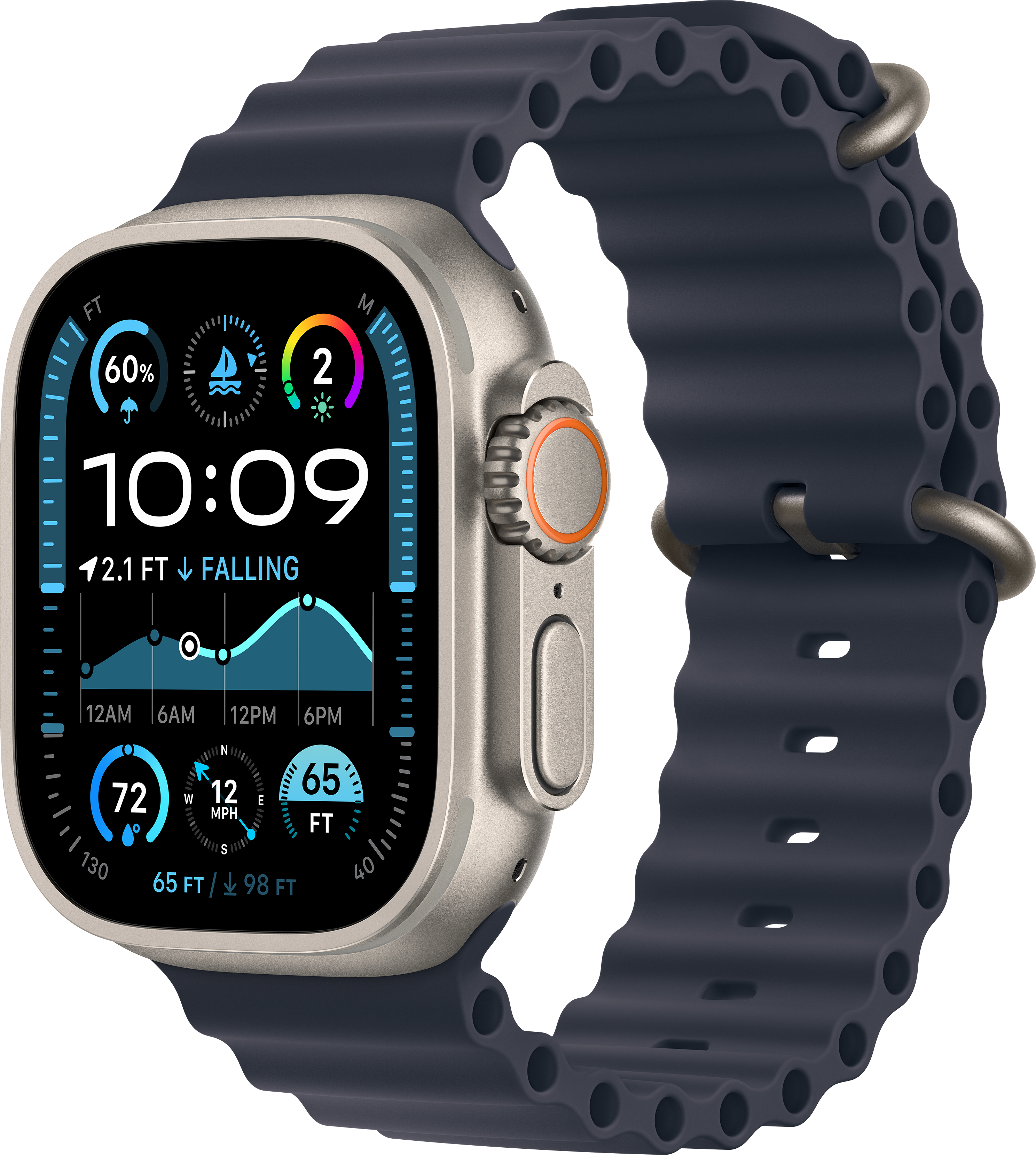 APPLE Cinturino Ocean da 49 mm, Fascia da braccio, Apple, Blu marino/Titanio naturale