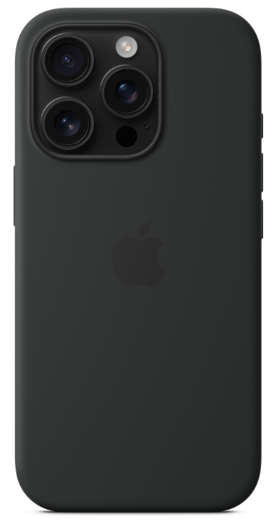 Czarny tył telefonu z aparatami i logo. Telefon ma trzy aparaty i czarną obudowę.