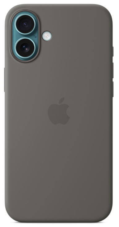 Szare etui na telefon z logo Apple.