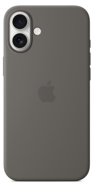 Widok z tyłu szarego telefonu z dwoma aparatami i logo Apple.